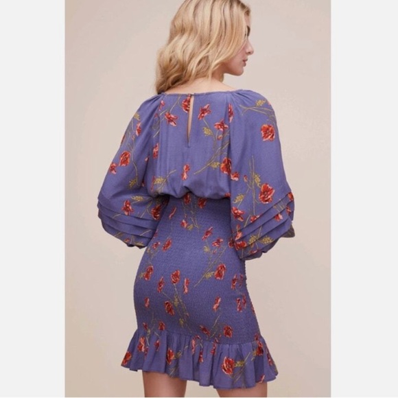 ASTR the Label Womens Dolman Smocked Mini Dress Small Floral Blue Size Small - Picture 5 of 12